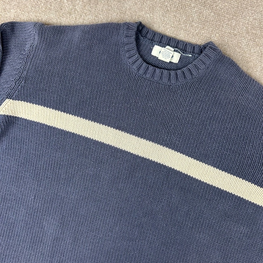 Old‎ Navy Sweater Mens XL Navy Blue Striped Cotton Winter Crew Neck Long Sleeve